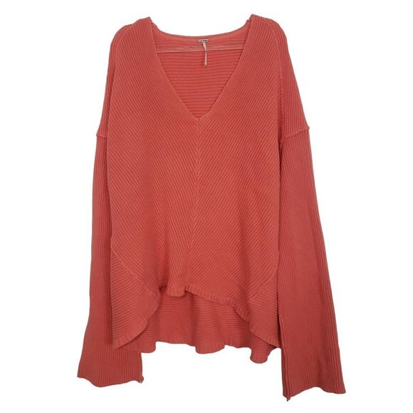 Free People La Brea Sweater Ribbed Oversized Chunky Knit Coral Womens Size Mediu - Picture 1 of 12